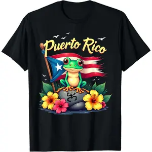 Hispanic Heritage Month Taino Boricua Coqui Frog Puerto Rico Casual Short Sleeve Cotton T-Shirt