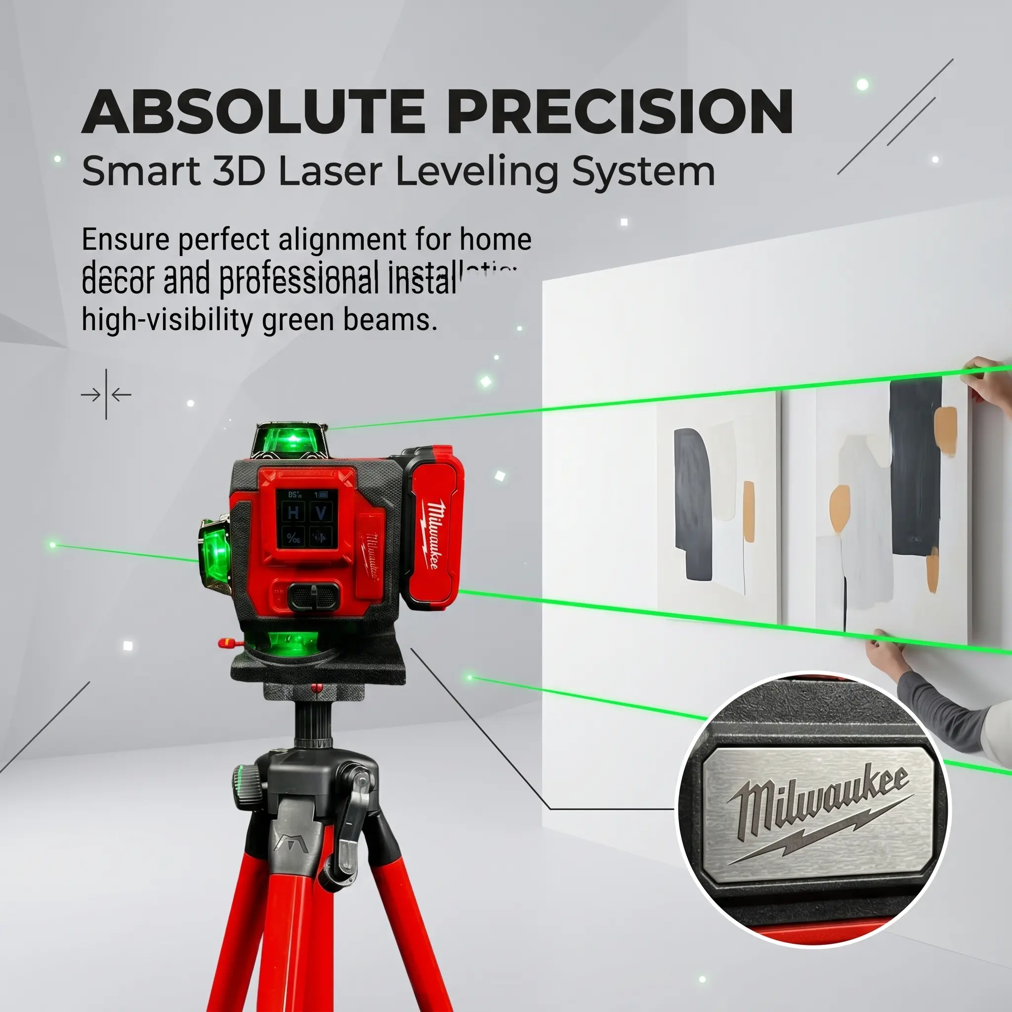 Milwaukee laser level kit,M12 green cross line laser,self leveling measuring tool,construction layout laser,360 plane laser level set men kit set wrench garage