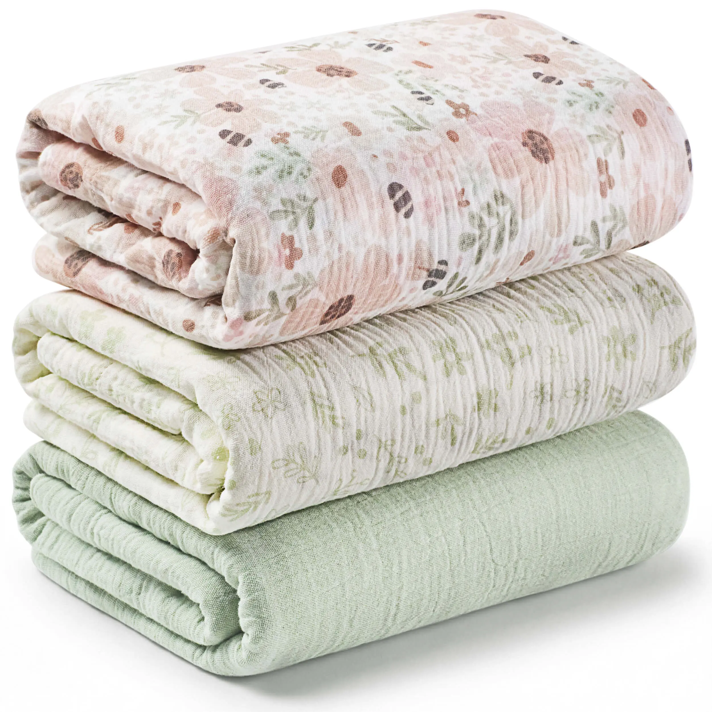 3-Pack Muslin Swaddle Blankets for Newborns Boy, Girl – Organic Cotton Muslin Baby Blanket, Nursery Swaddling, Neutral, Soft, Breathable, Light Infant Baby Receiving Cover