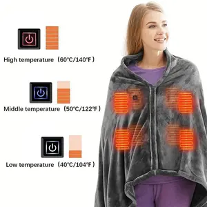 1PCS USB Heated Hooded Blanket Top, Wearable Heated Blanket, Electric Shawl - Heated Cloak Windbreaker Blanket with Hood for Adults. A winter gift with a super warm design, featuring 3 heating settings, comfortable large pockets, and long sleeves.