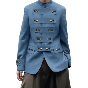 INCERUN Men's Renaissance Military Blazer Coat, Menswear Prom Fashion Jacket with Straps for Gothic Formal Parties