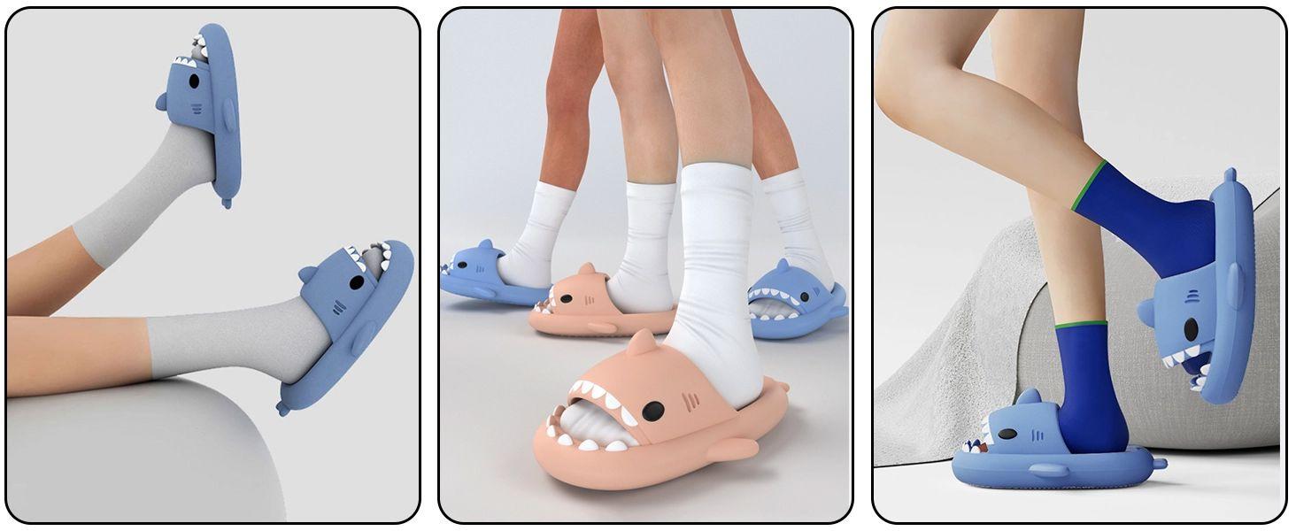 Shark Slides for Women and Men Novelty Pillow Slippers Open Toe Shark Sandals Cushioned Cloud Slides