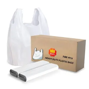 Plastic Bags - 100 Pack (11.5'x 6.5" x 21') with Handles for Small Business, Restaurants, Grocery & Trash