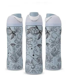 Blue Ocean Insulated Water Bottle with Straw Lid – Leakproof Stainless Steel Thermos, Cute Sea Turtle Design, Portable Bottle for School, Gym & Travel