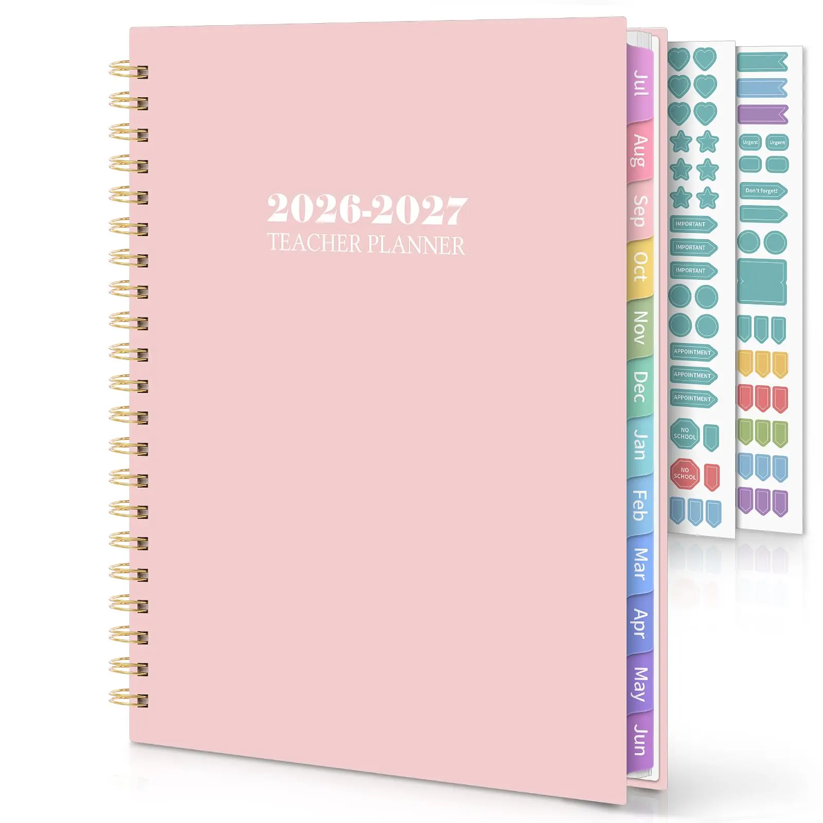 SKYDUE 2026-2027 Teacher Academic Planner Calendar - Letter Size (8.5"x11") Plastic Office Stationery Organiser, 162 Pages, Flat Laying, Monthly Tabs, Stickers, Convenient Writing, Stylish for Student Back to School Haul