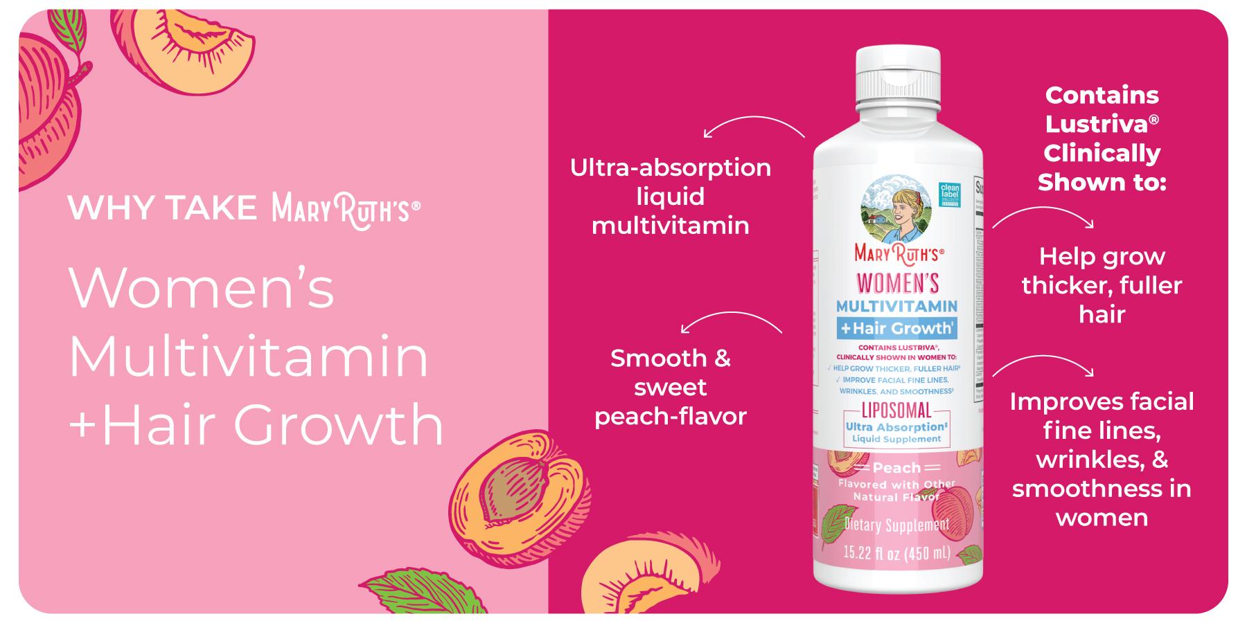 MaryRuth's Women's Multivitamin + Hair Growth Liposomal – Thicker, Fuller Hair In Women - Improve Wrinkles & Fine Lines – Ultra Absorption 15.22 Fl Oz