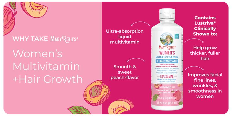 MaryRuth's Women's Multivitamin + Hair Growth Liposomal – Thicker, Fuller Hair In Women - Improve Wrinkles & Fine Lines – Ultra Absorption 15.22 Fl Oz