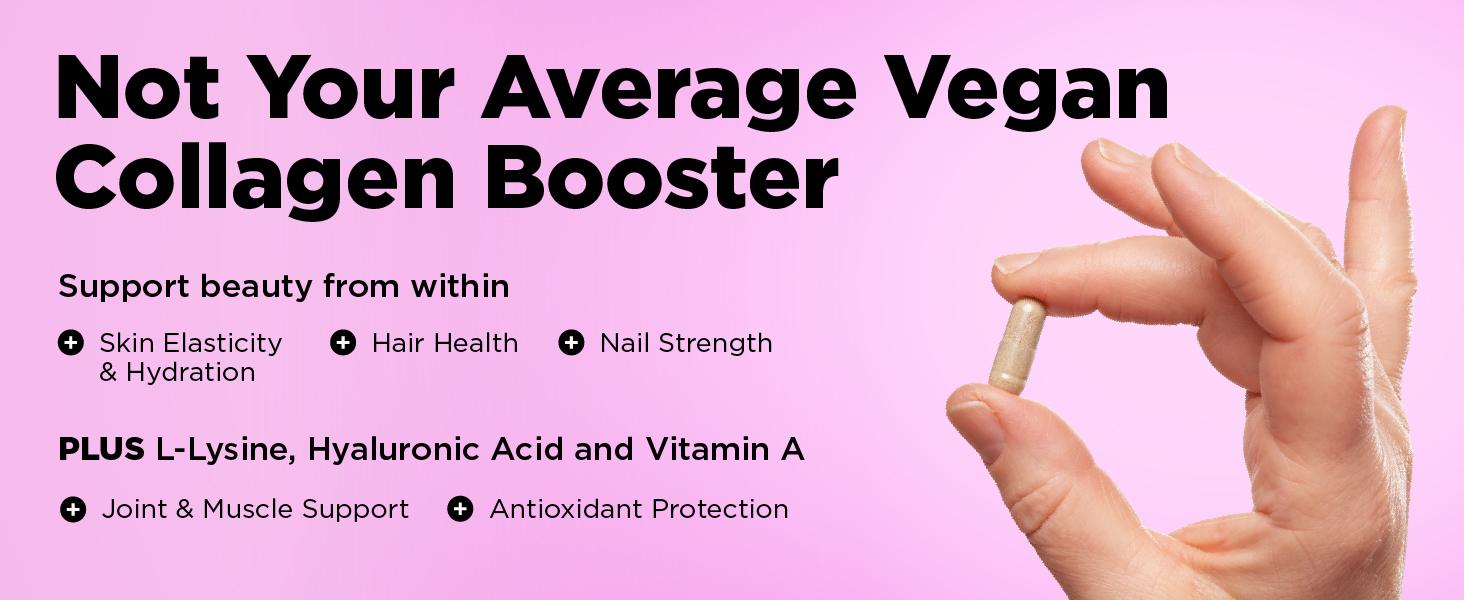Vegan Collagen Booster - Plant-Based Collagen Supplements - Supports Hair, Skin, Nails & Joints - with Hyaluronic Acid - 60 Capsules
