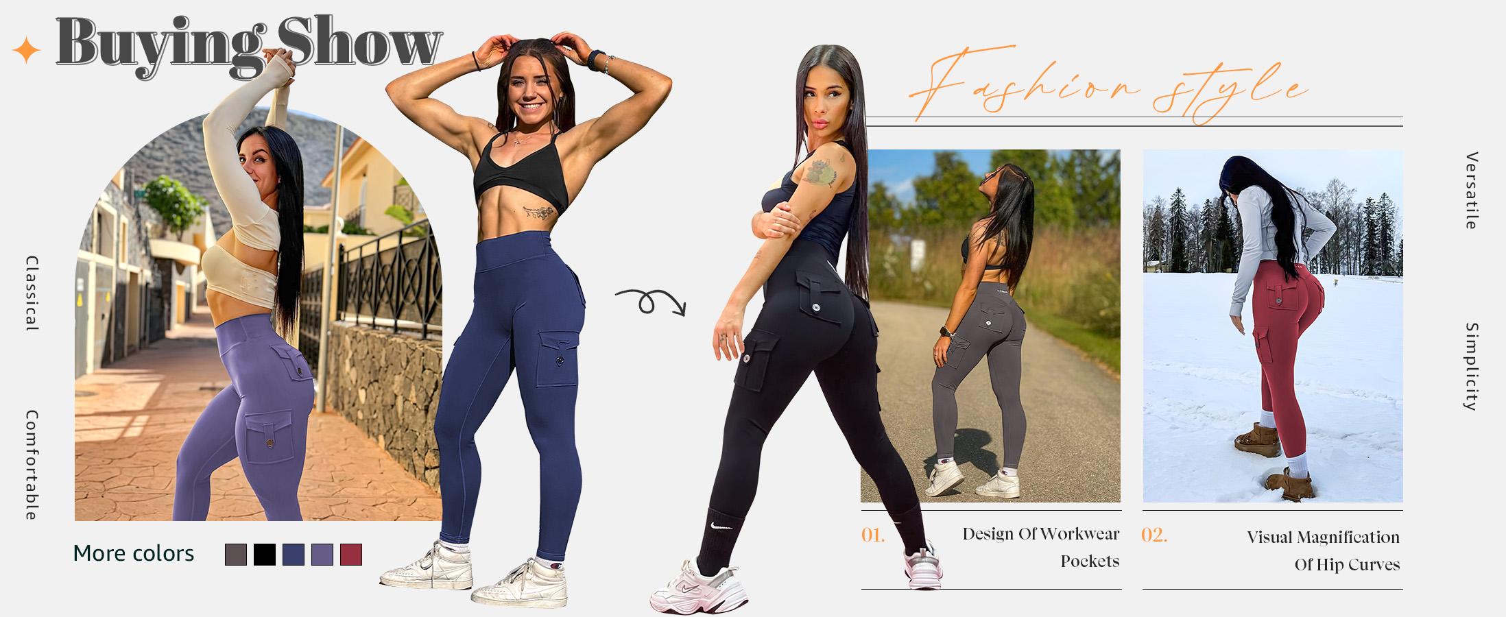 YEOREO High Waist Cargo Leggings Women’s Workout Pants with Pockets Hidden Scrunch Butt Lift Compression Yoga Wear Athletic Bottoms
