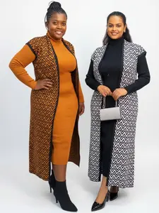 Elegant Ribbed Knit 2-Piece Midi Set Dress Matching Long Vest Soft Stretchy Fabric Body-Hugging Slim Fit Plus Size Friendly