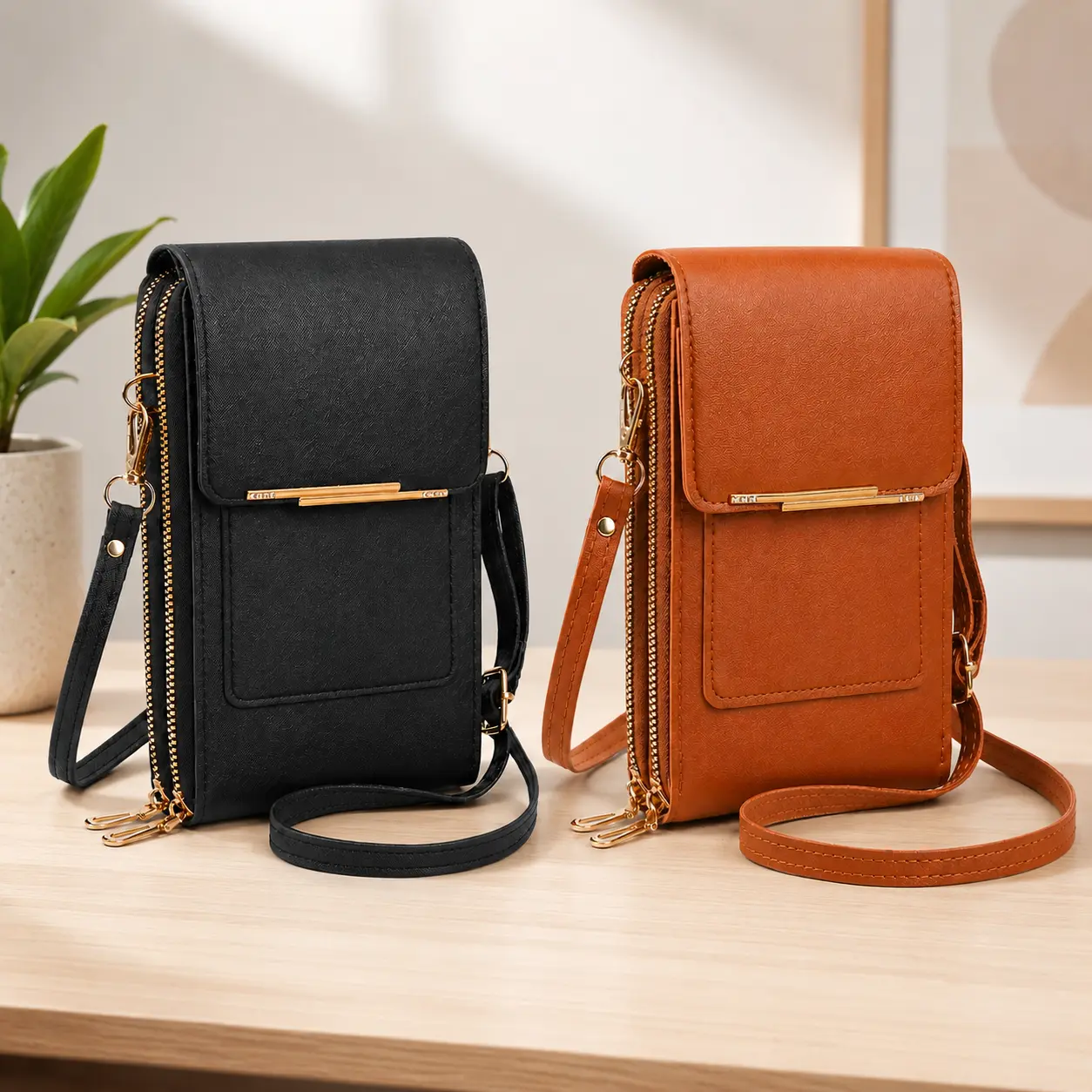 2-Pack Touchscreen Phone Crossbody Phone Wallet, Anti-Theft Shoulder Bags, Multi-Card Slot & Adjustable Strap – Stylish Messenger Bag for Women