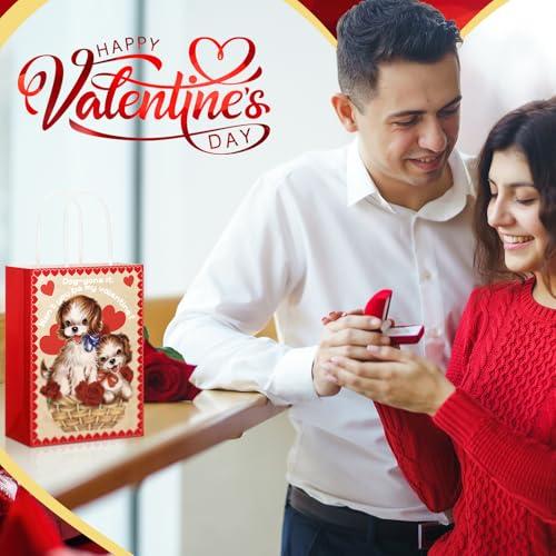 32 Pcs Valentines Day Goodie Bags Kraft Paper Gift Bags with Handle Tissue Paper,Appreciation Gift Wrapping for Friends Teacher Students Office Employee Coworker,Galentine's Day Birthday Wedding School Classroom Party Gift,Valentine Gift Exchane
