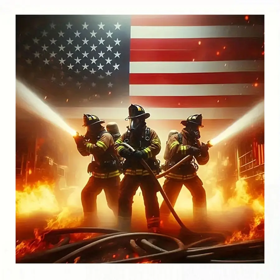 1pc 20/20cm DIY Diamond Painting Kit, 5D Mosaic Acrylic Round Diamonds, Firefighter Design, Full Drill Art, Wall Decor, Easy to Assemble, Handmade Gifts