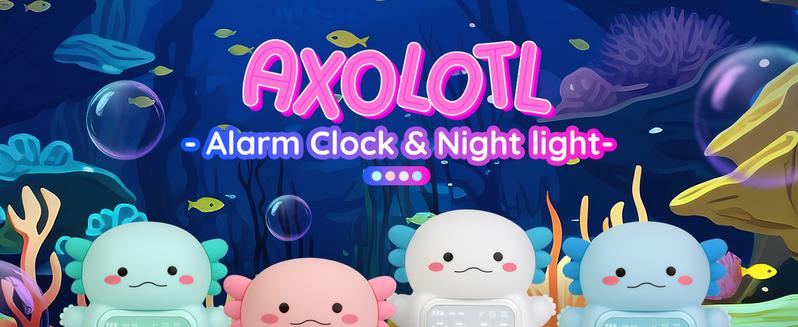 Axolotl Silicone Night Light Alarm Clock for Kids - 7 Color Dimmable Touch Lamp with 2 Alarms, 5 Ringtones & Snooze, Rechargeable Bedside Clock for Toddler Bedroom, Perfect Gift for Boys Girls