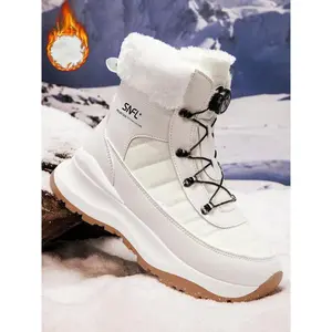 Men's Winter Quilted Contrast Faux Fur Design Snow Boots, Casual Warm Thick Sole Ankle Boots for Outdoor Activities, Male All-match Round Toe Shoes for Daily WearGift