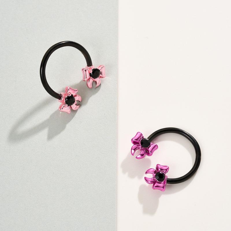 Oufer Lovely Bow Septum Daith Piercing Ring 16G 1.2mm 316L Stainless Steel 10mm Inner Diameter Body Jewelry with Pink and Black Options