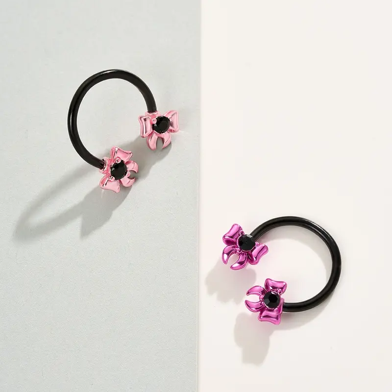 Oufer Lovely Bow Septum Daith Piercing Ring 16G 1.2mm 316L Stainless Steel 10mm Inner Diameter Body Jewelry with Pink and Black Options