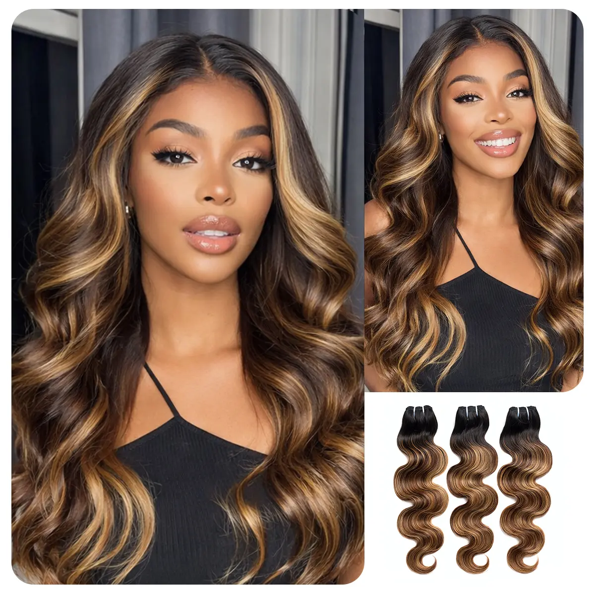[Wequeen] #FB30 Highlight Hair Bundles Brazilian Colored Human Hair #T1B/P4/27 Body Wave #33 #99J Quick Weave Sew in/Glue in Budget Friendly 10A