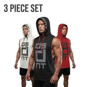 [3 PIECE SET] Mens Sleeveless Gym Hoodies | Graphic Muscle Tank Tops - Premium Fit Activewear | Game Changer for Your Workout Fitness Outfits