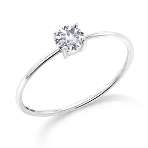 Gem Stone King 10K White Gold Gemstone Birthstone Solitaire Engagement Ring | Round 4MM | Wedding Engagement Anniversary Promise Ring for Women | Sizes 5-9