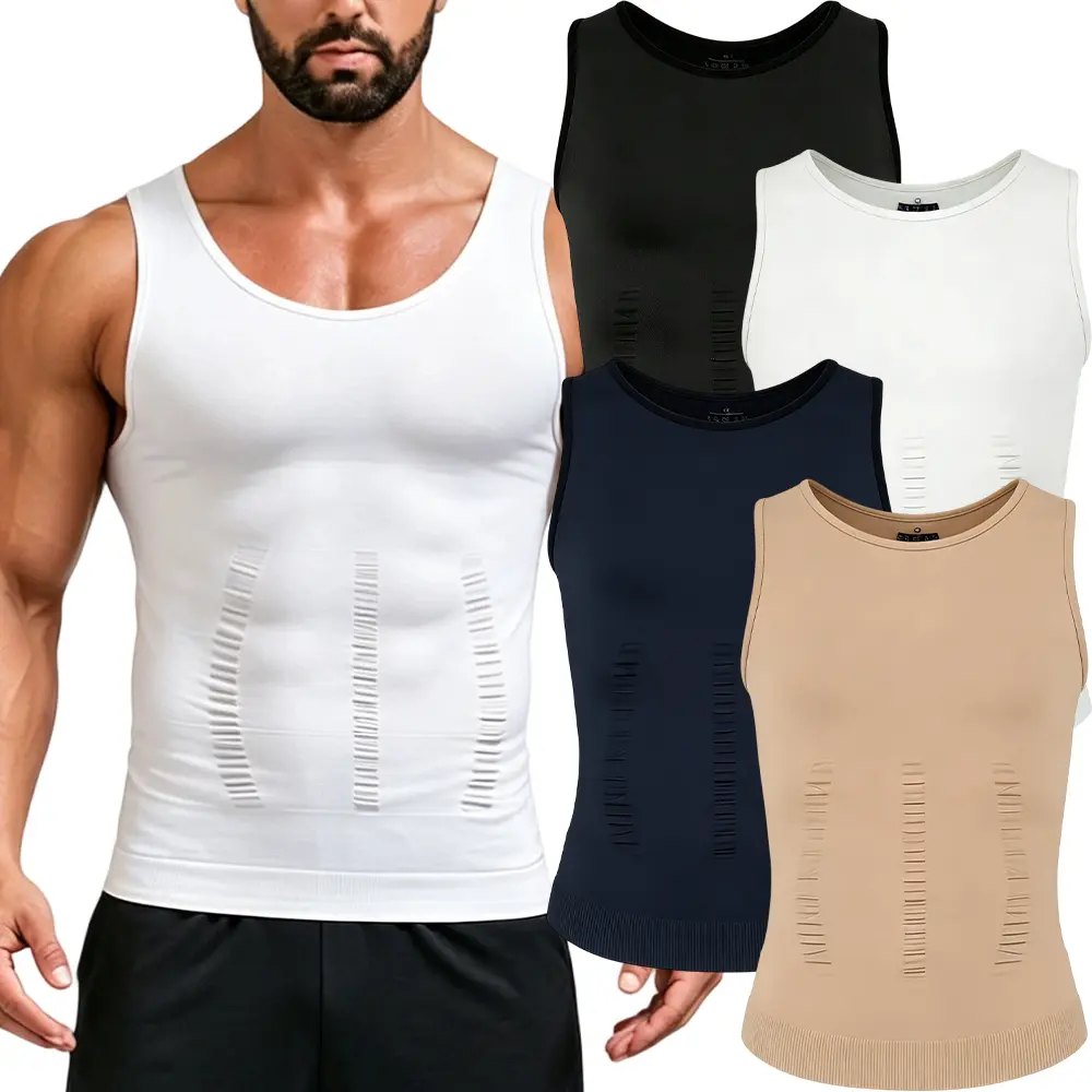 Men's Firm Compression Undershirt for Body Contouring, Seamless Hugging Fit Athletic Top for Activewear & Sportswear, Hugging Fit Shapewear Tops, Men's Tanks & Undershirts, Tank Top Athletic Style Activewear Workout Style Fashion