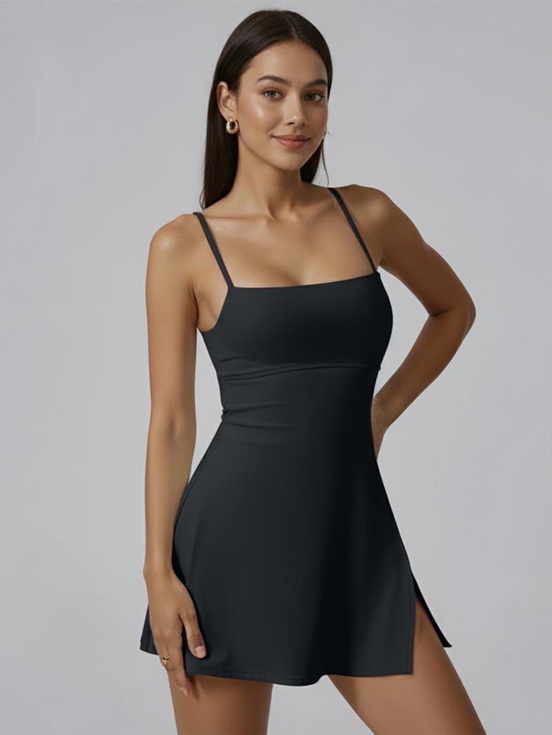 Women's Sports Dress with Built-In Bra Adjustable Straps Side Slit High-Low Hem for Golf Yoga Tennis Outdoor Activewear Stretchy Fabric for Tummy Control Support Yoga Apparel