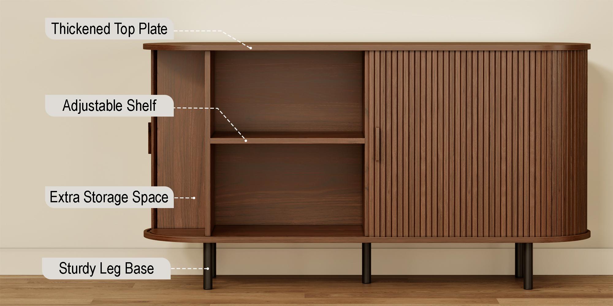 【SPOTLIGHT DAY & Sliding Doors Design】ONBRILL 40/55/63" Gorgeous Fluted Buffet Cabinet, Coner Coffee Bar With Storage,  Mid Century Modern Sideboard with Adjustable Shelf, Accent Wood Console Table for Kitchen Entryway Living Room Furniture