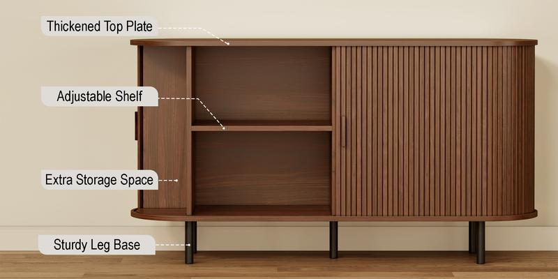 【Valentine's Day gift & Sliding Doors Design】ONBRILL 40/55/63" Gorgeous Fluted Buffet Cabinet, Coner Coffee Bar With Storage,  Mid Century Modern Sideboard with Adjustable Shelf, Accent Wood Console Table for Kitchen Entryway Living Room Furniture