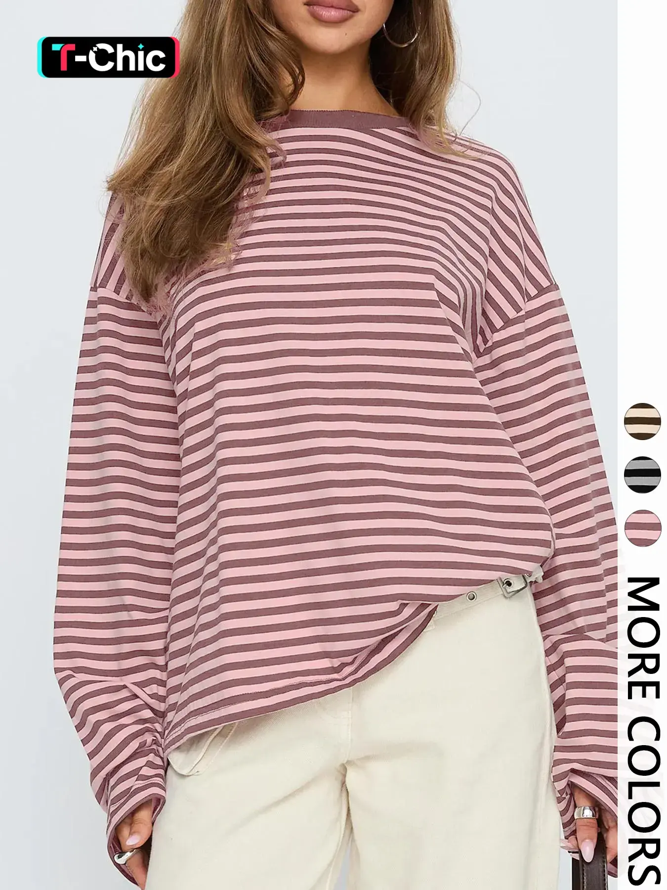 Women's Casual Striped Long Sleeve Pullover Top, All-Season Knit Fabric, Moderate Valentine's Day Thickening, Stylish Ladies' Fashion Apparel Valentine's Day, Knitted Pullover, Fashion Knitwear