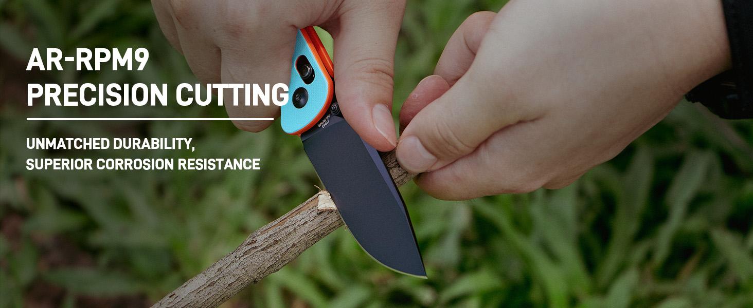 CJRB Shale Folding Pocket Knife, 3.15'' AR-RPM9 Steel Black PVD Blade Dual-tone G10 Handle Folding Knife with Clip, EDC Knife for Men Women, Sharp Camping Hiking Survival Knives