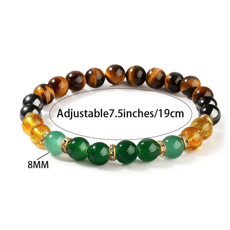 1pc Tiger Eye Beaded Money Attracting Bracelet, Natural Black Yellow Tourmaline Onyx Wealth Attraction Bracelet Fashionable Accessory for Daily Wear, Christmas Jewelry Gift Money Bracelet