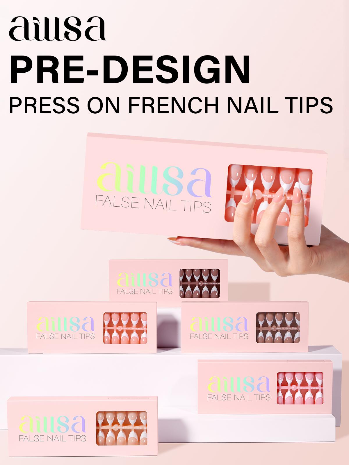 Aillsa Almond French Tip Press on Nails - 180pcs Classic Nude Brown Pink Full Cover Soft Gel Nail Tips Natural False Nails 15 sizes Easy to Wear Soak Off Acrylic presson Nails Extensions Comfortable Fit DIY Summer Nail Art at home dealsforyoudays