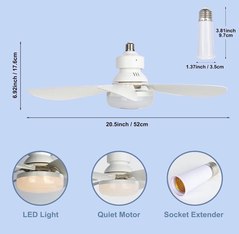 Fan Light Ceiling Fan with Light 40W Super Quiet E27 Bulb Compatible Remote Control Included