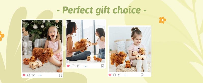 OUOZZZ Highland Cow Plush Toy, 15''Cattle Stuffed Animals with 4 Babies Inside, Toddlers & Kids Gifts, Home Decoration