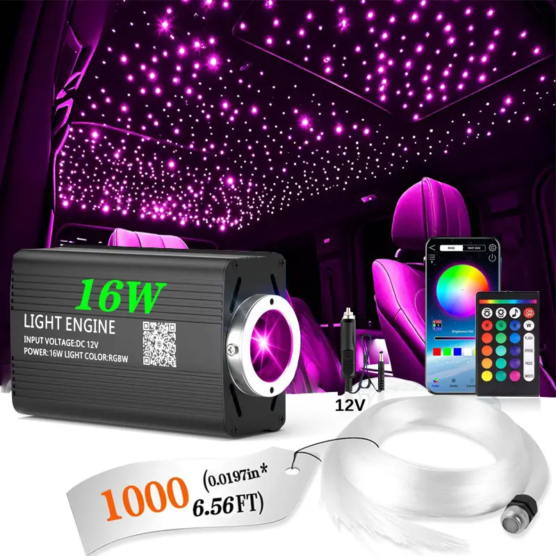 16W 300pcs/500pcs/1000pcs*2m RGBW LED Lamp Starlight Headliner Roof Starry Sky Car Star Ceiling Fiber Optic Light Auto Accessories Decoration Car Interior Starry Sky Ceiling Ambient Light Color-Changing Led Roof