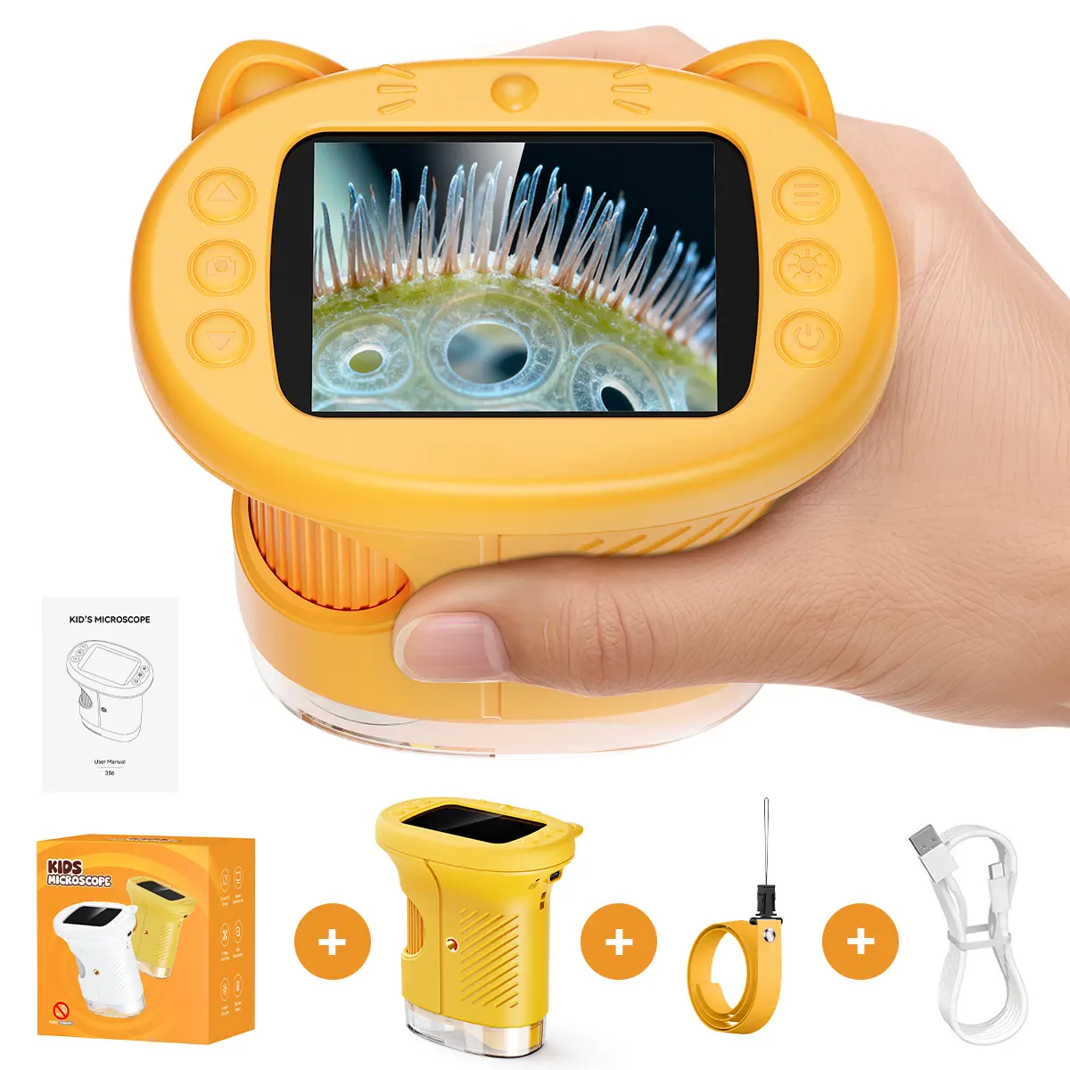 SEEKID 1000X Handheld Digital Microscope with 4K 2.4" IPS Screen USB-Powered Portable for Kids Students Educational Science Toy Compact Durable Learning Materials Teaching Supplies