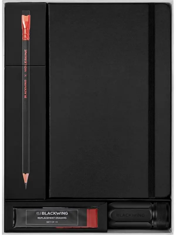 Moleskine x Blackwing Creative Set - 12 Blackwing Soft Pencils, Large Sketchbook, 10 Erasers, One-Step Sharpener, Giftbox