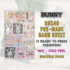 Easter DTF Gang Sheet 30x48, 13 Premade Easter Transfers, Bunny DTF Transfer Ready For Press, Easter Bunny DTF, Easter Rabbit Heat Transfer