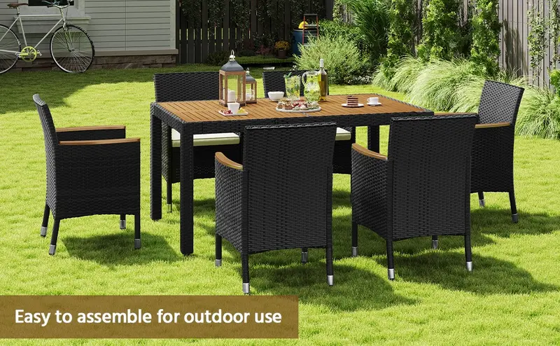 【3 Packages Delivery】Yaheetech 5/7/9-Piece Patio Furniture Set, Outdoor Dining Table with 6 Chairs, Rattan Conversation Set with Soft Cushions for Backyard Deck Garden,