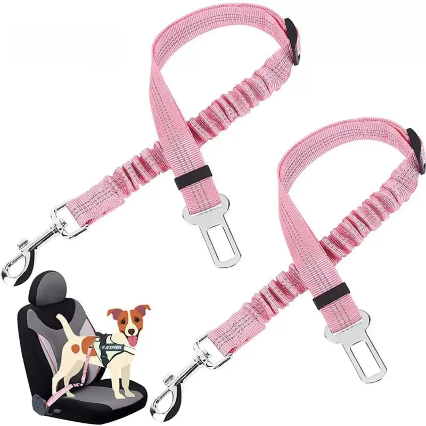 2-Pack Pet Dog & Cat Safety Harness Leash Combo - Nylon Fabric Adjustable Fit Multi-Size Collars, 2.5cm Width Zinc Hook Vehicle Safe Travel Restraints, Two Piece Sets