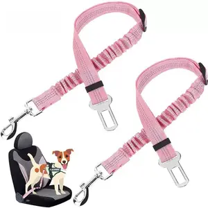 2-Pack Pet Dog & Cat Seat Belts for Cars, Adjustable Safety Leash/Harness Compatible with Vehicle Headrests