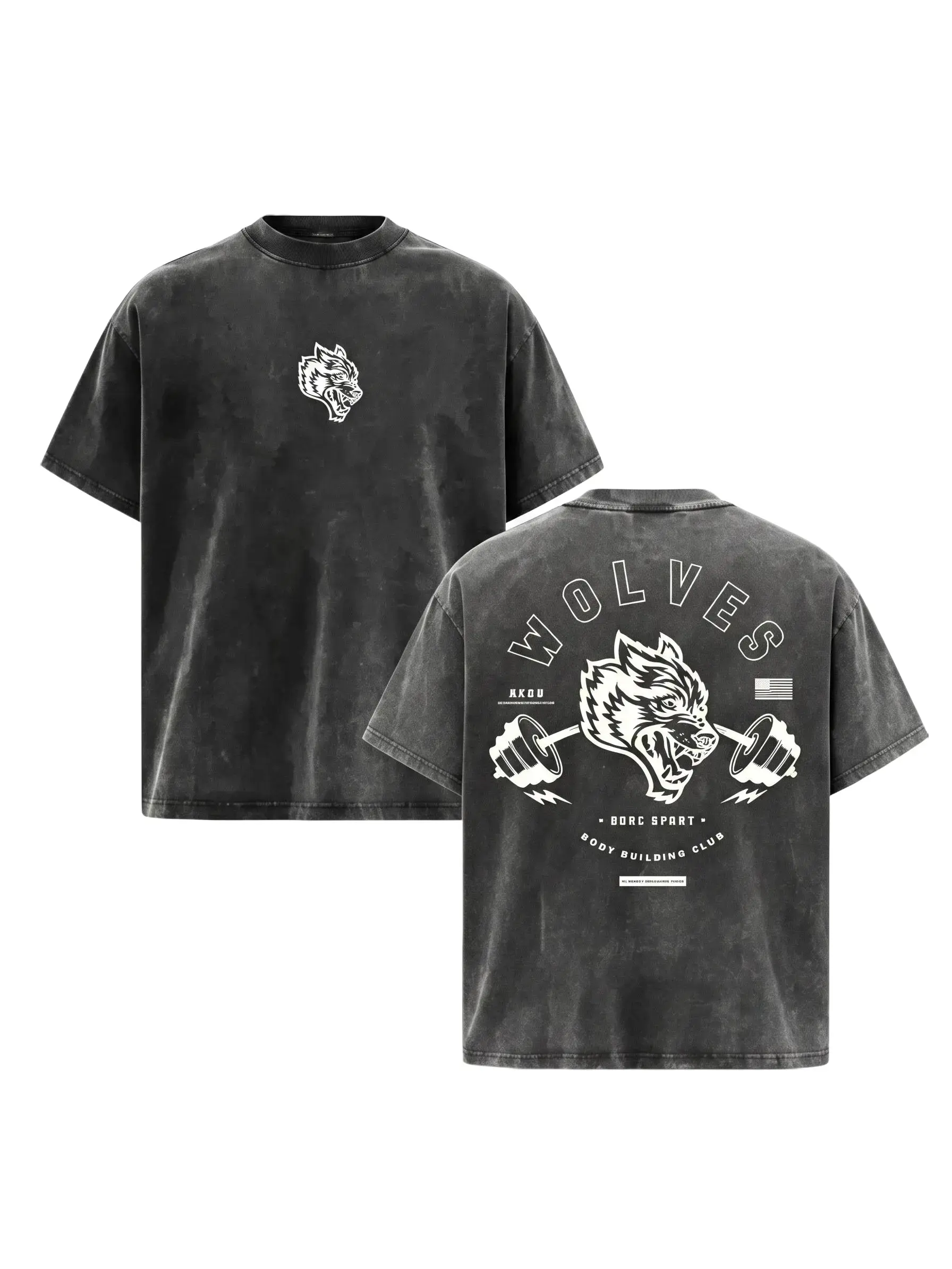Retro Darc Sport Wolves Workout Tee, Dual Sided Wolf Weightlifting Print Vintage Washed T-Shirt, 100% Cotton Oversized Shirt for Gym Bodybuilding Daily Outfit,Casual streetwear top,Unisex couple t-shirt,design T-shirts