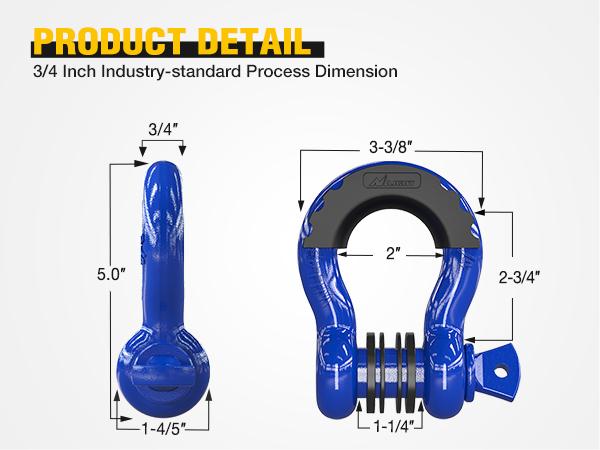 Nilight 2 Pack 3/4" D-Ring Shackle with 7/8" Screw Pin 41,887lbs Break Strength, Heavy Duty Off Road Recovery Shackle with Isolators Washers for Use with Tow Strap, Winch, Off-Road Jeep Truck Vehicle