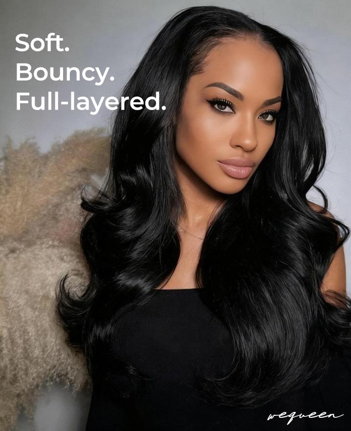 [Wequeen] Best Layer Cut Pack 10A Brazilian Body Wave Straight Hair Bundles Best Layer Cut Pack 3/4pcs Affordable for Sew In, Quick Weave & Closure Behind Hairline Butterfly Cut Valentine Gifts