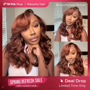 [New Launch] Wavymy Copper Brown Layered Cut Body Wave Wear Go Glueless 7x5 Lace Wigs Human Hair Wigs  180% Density Pre-Cut Tiny Knots Pre-Plucked Natural Hairline 26 Inches