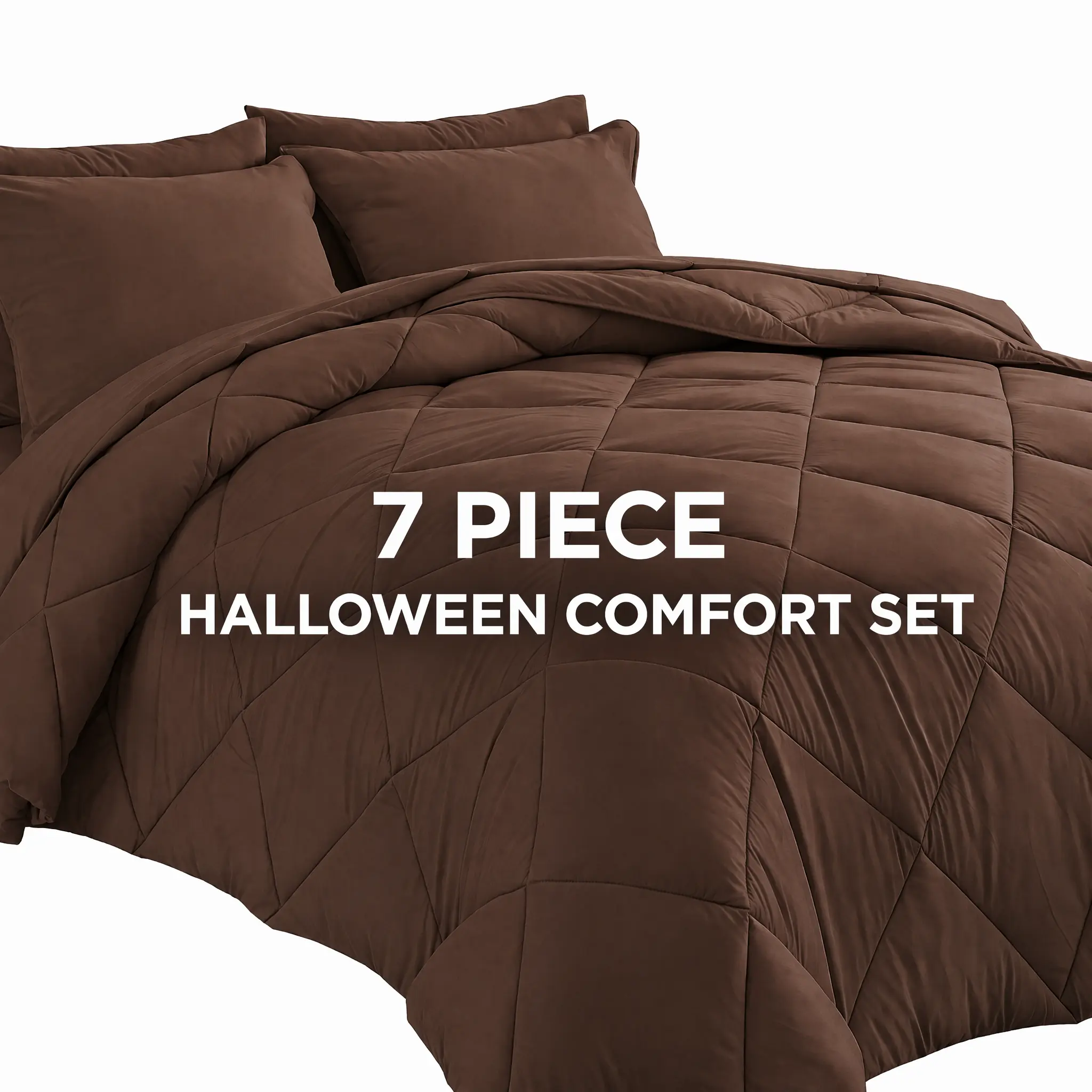 7 Piece Comforter Set Queen/King/Full Size, Solid Color Ultra Silky Wrinkle Free Complete Bedding Set With 1 Comforter, 1 Flat Sheet, 1 15" Deep Pocket Fitted Sheet, 4 Pillowcases, Moisture Wicking Soft Bed Set #halloweenfinds #tiktokshopbacktoschool