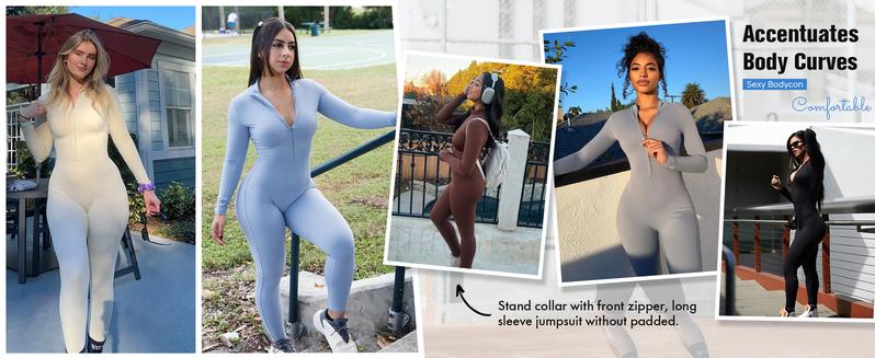 YEOREO Women  Workout Jumpsuit Zip Up Romper Bottom Pants Bodysuit Bodycon Sexy One Piece Fabric Spandex Womenswear Tops Stretchy Flexible