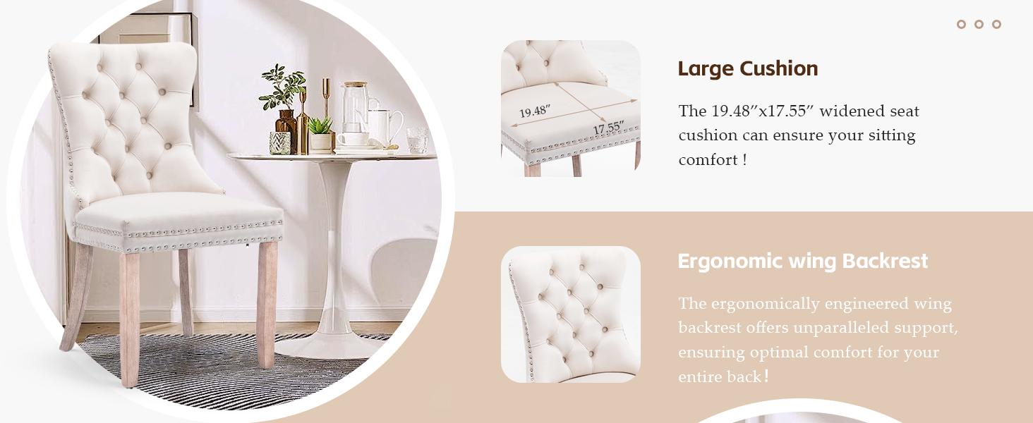 Velvet Dining Chairs Set,Upholstered Dining Room Chairs with Ring Pull Trim&Solid Wood Legs,Farmhouse Tufted Kitchen Chairs