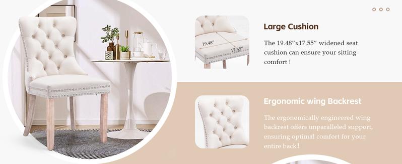 Velvet Dining Chairs Set,Upholstered Dining Room Chairs with Ring Pull Trim&Solid Wood Legs,Farmhouse Tufted Kitchen Chairs