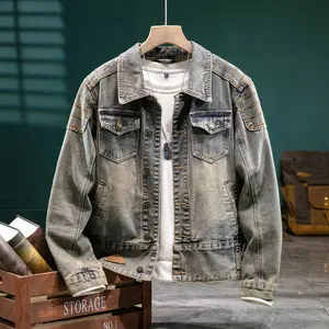 Men's Vintage Washed Denim Jacket Heavy Duty Stitching Retro Streetwear Coat